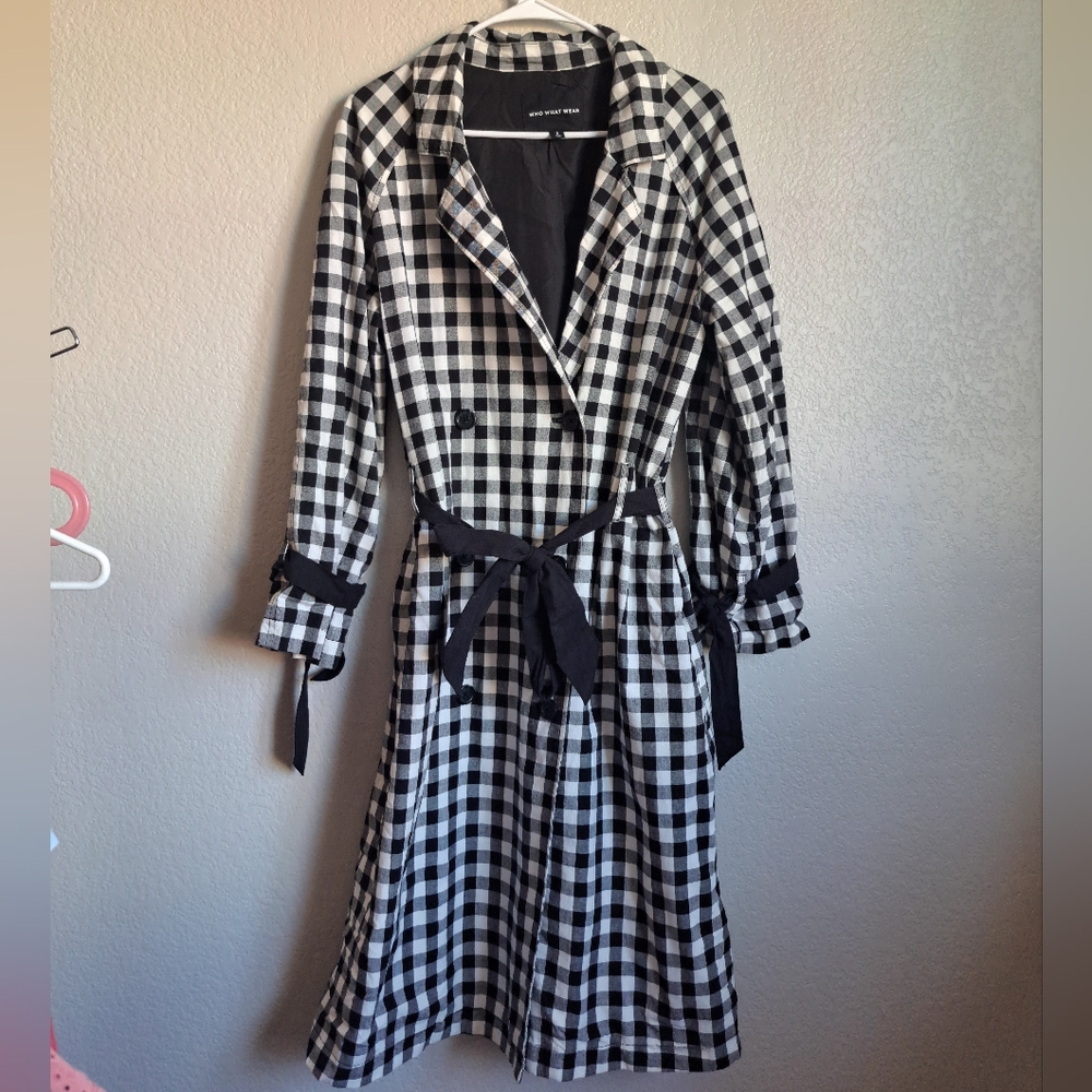Who What Wear Black And White Gingham Trench Coat Size Small